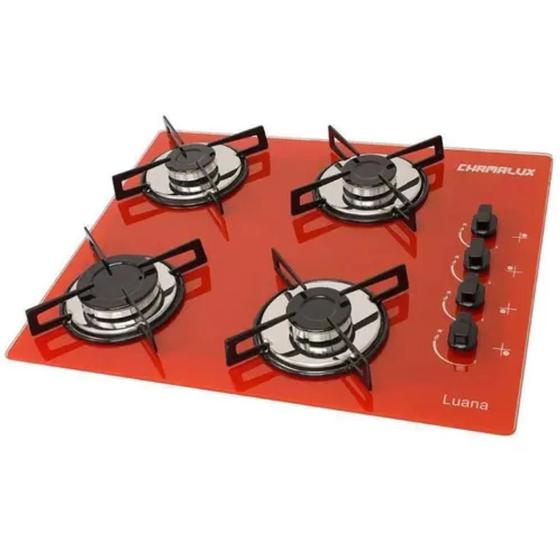 Imagem de Cooktop 4 Bocas Ultra Chama Vermelho Chamalux Bivolt - Mesa de Vidro Temperado, Acendimento Automático e Queimador Ultra
