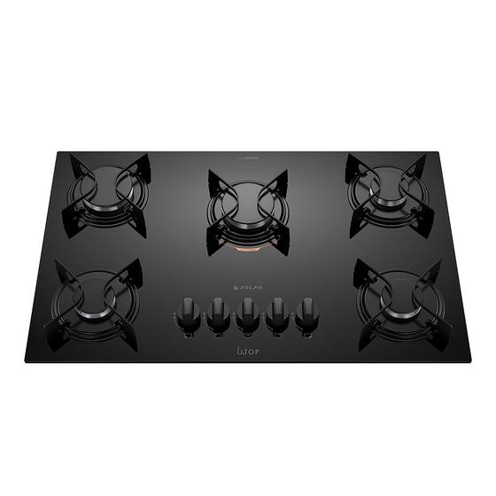 Cooktop 5 Bocas a Gás Atlas U.Top com Mesa de Vidro e Acendimento Superautomático Preto Bivolt Menor preço em Cooktop 5 Bocas a Gás Atlas U.Top com Mesa de Vidro e Acendimento Superautomático Preto Bivolt