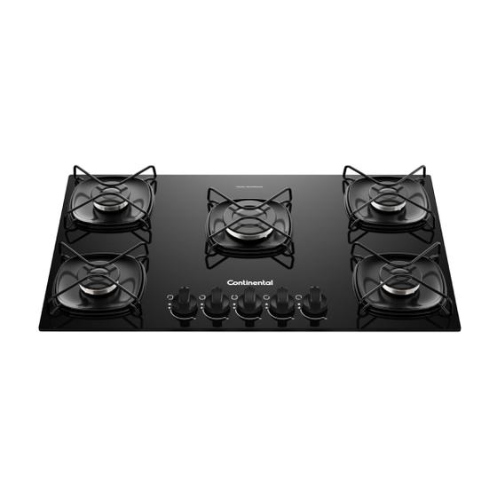 Cooktop 5 Bocas a Gás Continental Mesa de Vidro Preto com Acendimento Automático (KC5GR) Imagem de Cooktop 5 Bocas a Gás Continental Mesa de Vidro Preto com Acendimento Automático (KC5GR)