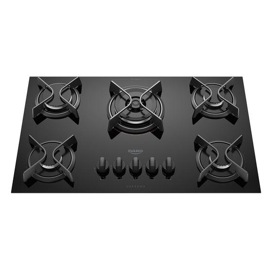 Imagem de Cooktop 5 Bocas a Gás Dako Supreme com Queimador Tripla Chama e Mesa de Vidro Temperado Preto Bivolt