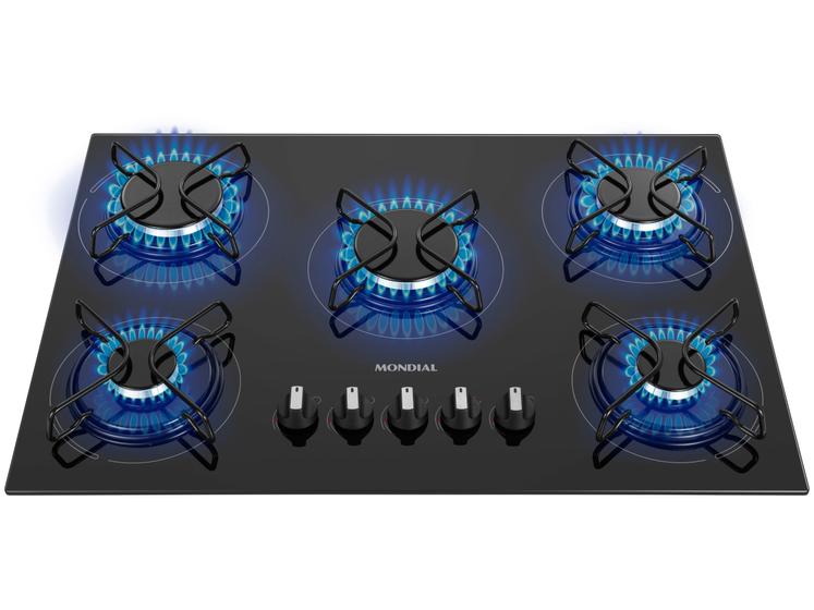 Cooktop 5 Bocas a Gás GLP Mondial Mesa de Vidro Preto Acendimento Automático CTG-02 Imagem de Cooktop 5 Bocas a Gás GLP Mondial Mesa de Vidro Preto Acendimento Automático CTG-02