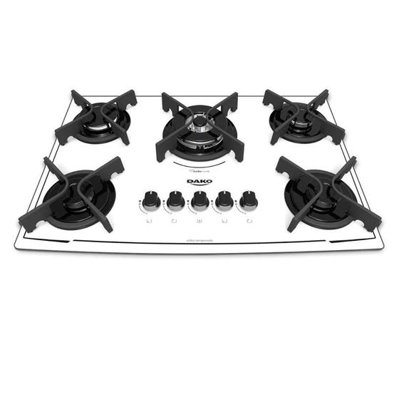 Cooktop 5 Bocas Dako Branco - Turbo - Gás Bivolt - 300000669