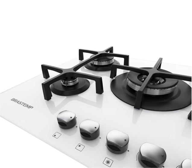 Cooktop 5 bocas Brastemp Branco com duplachama e trempe com ferro