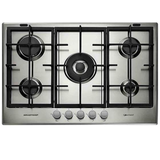 Imagem de Cooktop 5 Bocas Brastemp Gourmand Inox com Duplachama e Trempe com Ferro Fundido - BDK75DR