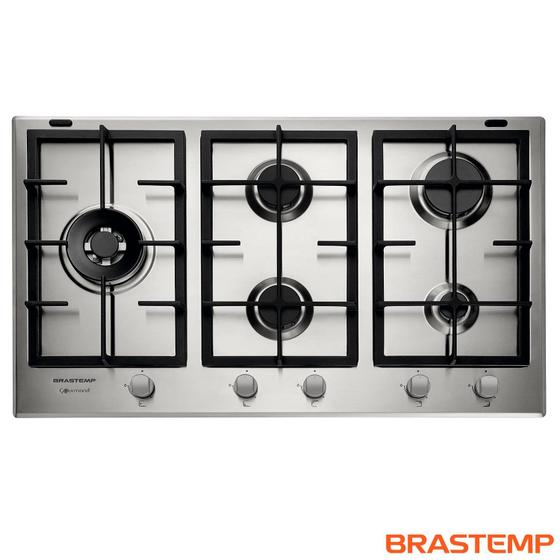Imagem de Cooktop 5 Bocas Brastemp Gourmand Inox com Duplachama e Trempe com Ferro Fundido BDK90DR