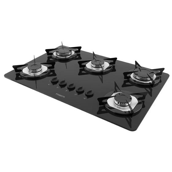 Imagem de Cooktop 5 Bocas Elétrico a Gás GLP Fogatti Mesa em Vidro Preto