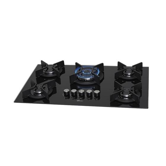 Cooktop 5 Bocas Fischer Infinity Trempe De Ferro Tripla Chama à Gás Mesa De Vidro Preto Bivolt Imagem de Cooktop 5 Bocas Fischer Infinity Trempe De Ferro Tripla Chama à Gás Mesa De Vidro Preto Bivolt