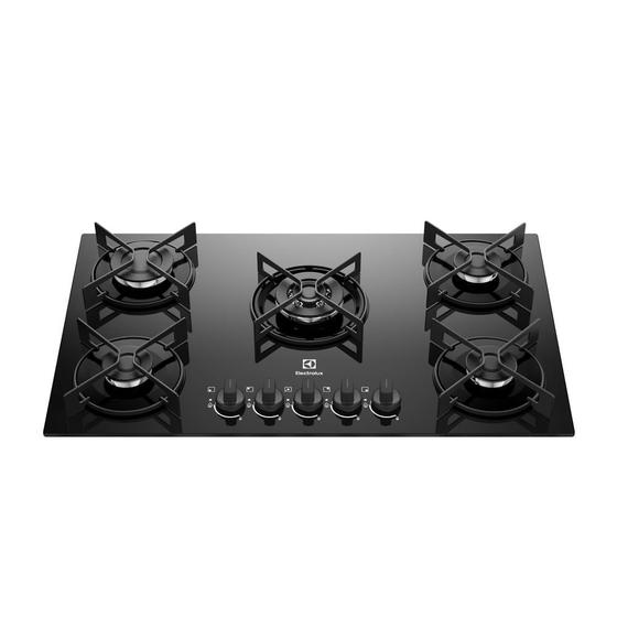 Imagem de Cooktop 5 Bocas Gás Electrolux Mesa de Vidro Efficient Tripla Chama e Grade Aço Fosco (KE5GT)