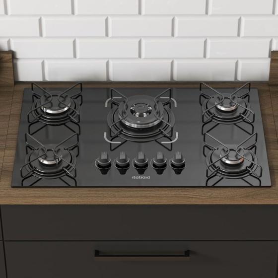 Cooktop 5 Bocas Itatiaia Essencial Tripla Chama Vidro Temperado Preto