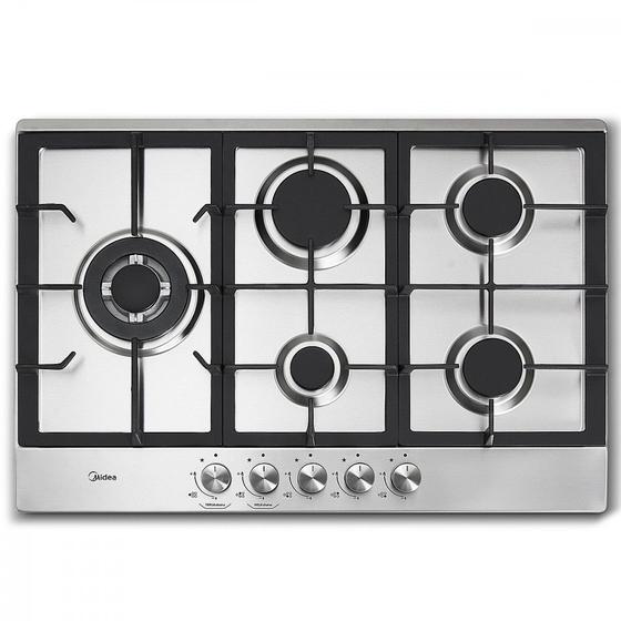 Imagem de Cooktop 5 Bocas Midea Gás Tripla Chama Aço Inox Bivolt