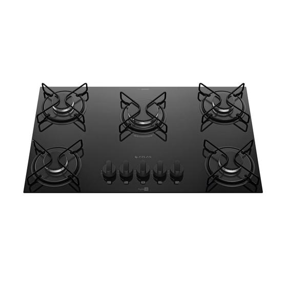 Imagem de Cooktop 5 Bocas Preto Mesa de Vidro Atlas Agile Up Mega Chama Bivolt