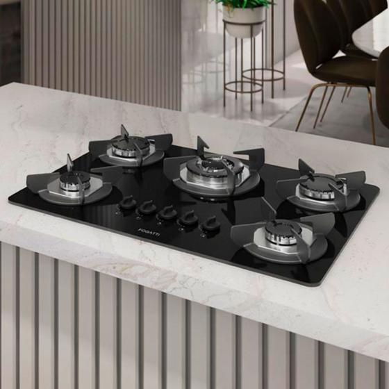 Cooktop 5 Bocas Fogatti Preto - Safe Tripla Chama - Gás Bivolt - 27001601 Cooktop 5 Bocas Fogatti Preto - Safe Tripla Chama - Gás Bivolt - 27001601