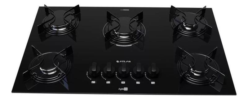 Imagem de Cooktop A Gás 5 Bocas Atlas Agile Up Glass Preto Automático Bivolt Tripla Chama