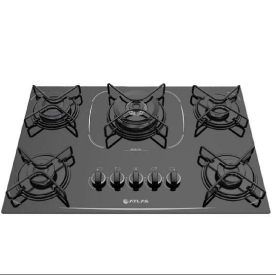 Imagem de Cooktop A Gás 5 Bocas Atlas Agile Up Glass Preto Automático Bivolt