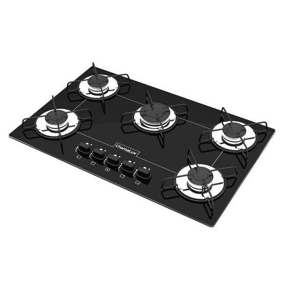 Imagem de Cooktop a Gás 5 Bocas Chamalux 57, Mesa de Vidro, Ultra Chama, Preto, Bivolt