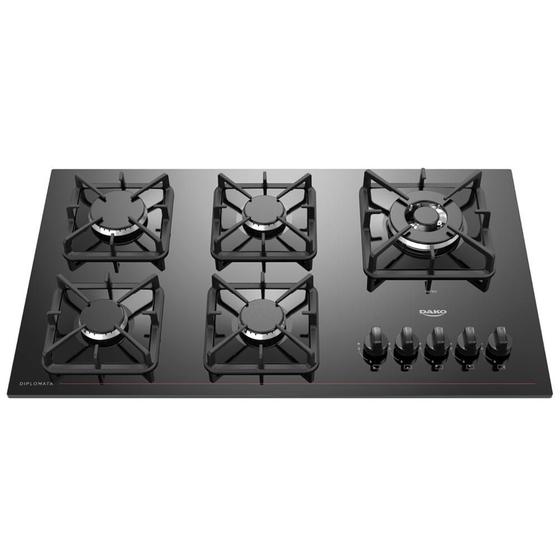 Imagem de Cooktop a Gás 5 Bocas Preto com Mesa de Vidro e Tripla Chama Dako Diplomata Bivolt