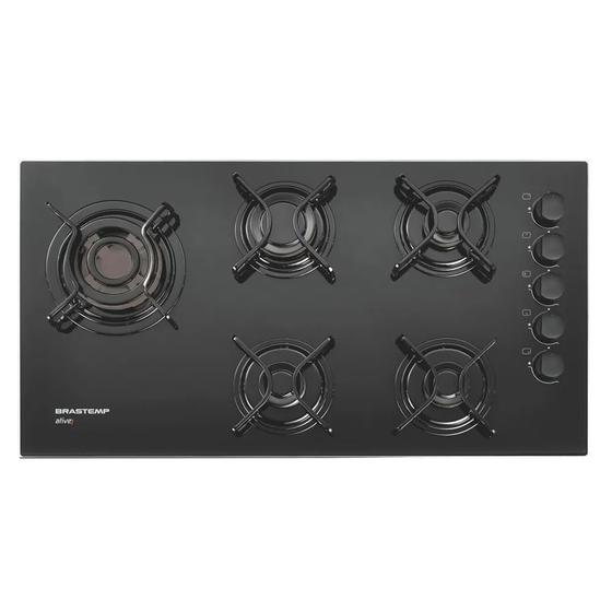 Imagem de Cooktop a Gás Brastemp 5 Queimadores Ative Quadrichama Vidro Preto Bivolt BDD85AEUNA