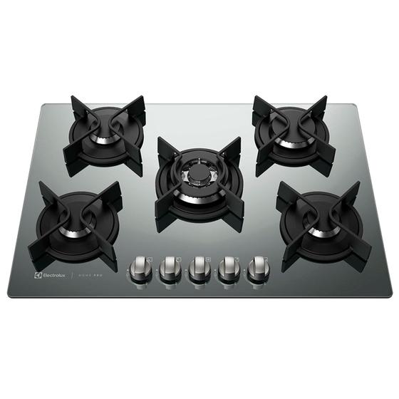 Cooktop à Gás Electrolux de Vidro com 5 Bocas Silver Espelhado - GC75U Menor preço em Cooktop à Gás Electrolux de Vidro com 5 Bocas Silver Espelhado - GC75U