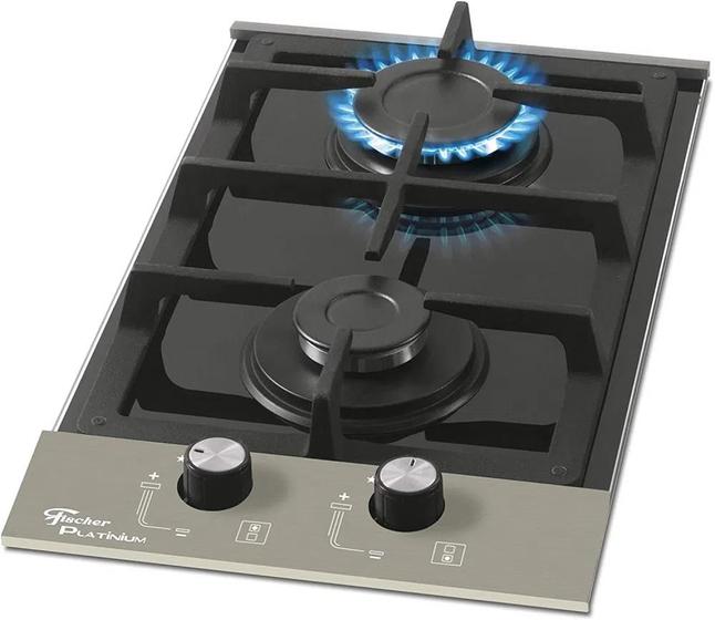 Imagem de Cooktop à Gás Fischer 2 Bocas em Ferro Fundido 27349-60652 - Vidro Preto / "Bivolt"