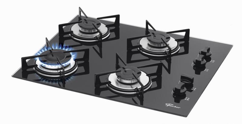 Cooktop A Gás Fischer 4 Bocas Com Mesa De Vidro Preto Bivolt - Cooktop ...