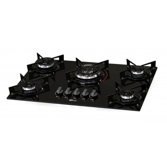 Imagem de Cooktop à Gás Fischer 5 Bocas Fit Line Tripla Chama Vidro Preto Bivolt GLP/GN