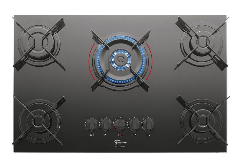 Cooktop a Gás Fisher 5 Bocas Tripla Chama Fit Line Preto Bivolt