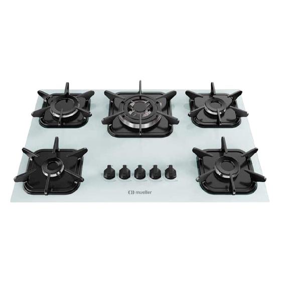 Imagem de Cooktop à Gás Mueller 5 bocas Tripla Chama Mesa Vidro Branco - Bivolt
