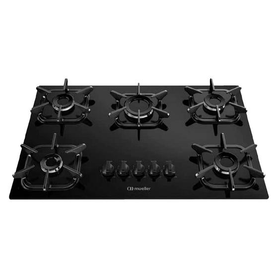 Cooktop à Gás Mueller 5 bocas Ultra Chama Mesa Vidro Preto - Bivolt Menor preço em Cooktop à Gás Mueller 5 bocas Ultra Chama Mesa Vidro Preto - Bivolt
