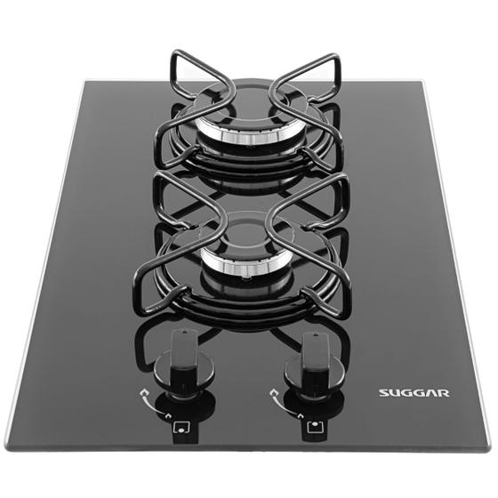 Imagem de Cooktop a Gás Suggar 2 Queimadores Aço Esmaltado Vidro Preto Bivolt FG2002AVP