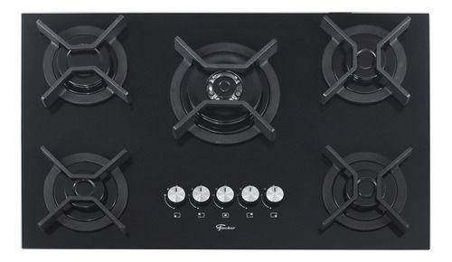 Cooktop A Gas Vidro 5 Bocas Tripla Chama 76,5x48cm - Fischer Menor preço em Cooktop A Gas Vidro 5 Bocas Tripla Chama 76,5x48cm - Fischer