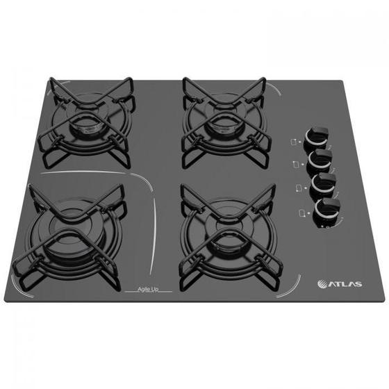 Imagem de Cooktop Atlas 4 Bocas Agile Up Glass com Acendimento Superautomático e Mesa de Vidro Preto  Bivolt