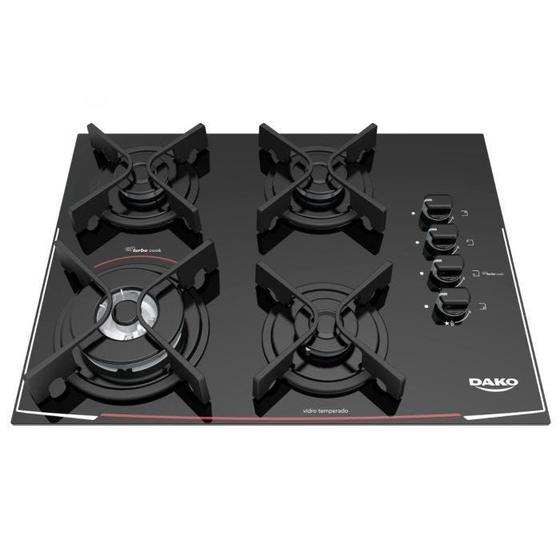 Cooktop Dako 4 Bocas Tripla Chama Turbo Glass Bivolt Preto Cooktop