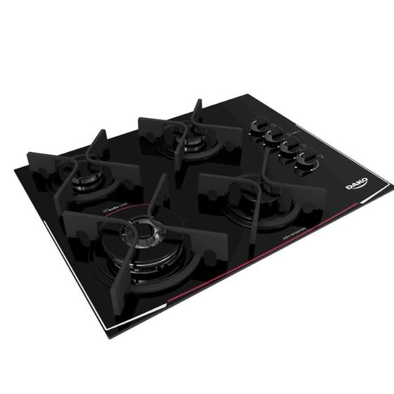 Cooktop Dako Glass 4 Bocas Tripla Chama Grades Em Aço Fundido Cooktop