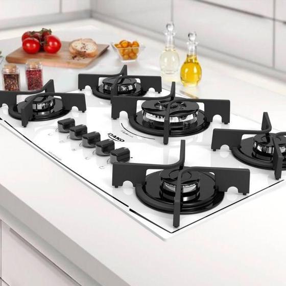 Cooktop Dako Turbo Glass 5 Bocas Branco Tripla Chama Bivolt Cooktop 5
