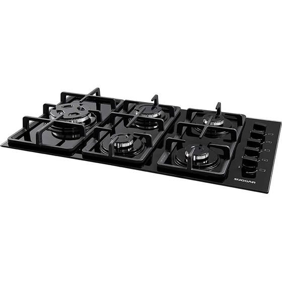 Cooktop De Mesa 5 Queimadores Vidro À Gás FG5335VP Suggar Preto Bivolt Menor preço em Cooktop De Mesa 5 Queimadores Vidro À Gás FG5335VP Suggar Preto Bivolt