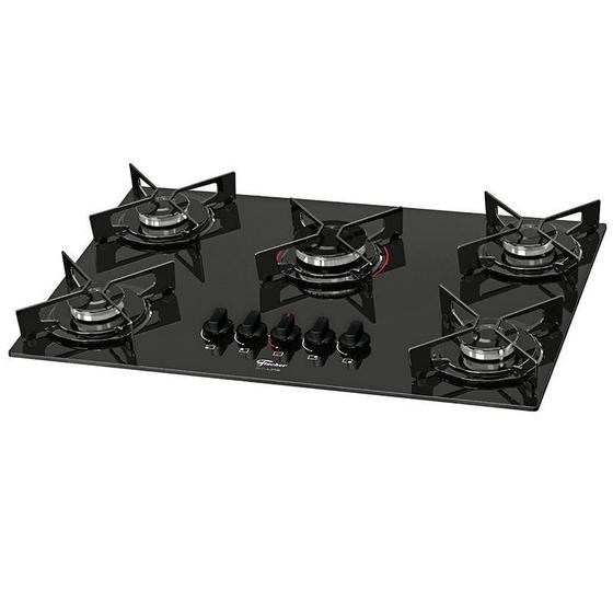 Imagem de Cooktop Fischer 5 Bocas A Gás Mesa De Vidro Fit Line Preto