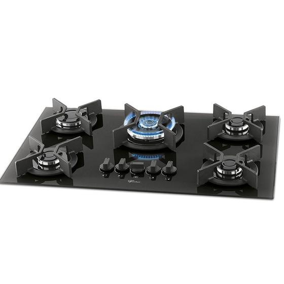 Cooktop Fischer 5Q Tripla Chama Infinity Gás Mesa Vidro Preto Bivolt