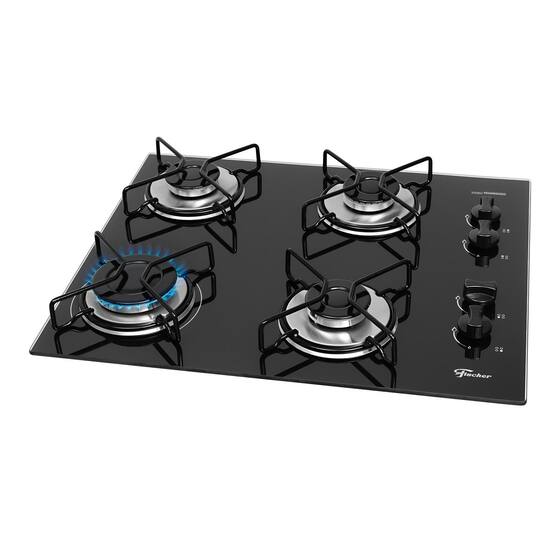 Line Cooktop Cooktop Fit Line Fischer 4 Bocas Vidro Gás Preto Chama Rápida Bivolt ...
