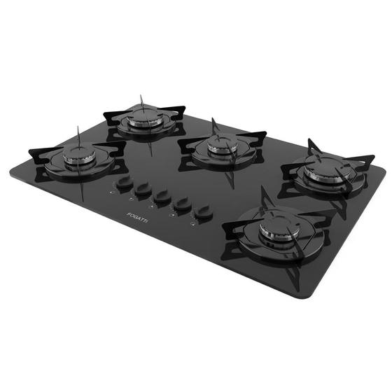 Imagem de Cooktop Fogatti à Gás FGT 5B Vidro Preto Flange Esmaltada