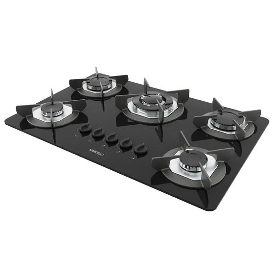 Imagem de Cooktop Fogatti Safe 5 Bocas Tripla Chama Mesa de Vidro Preto