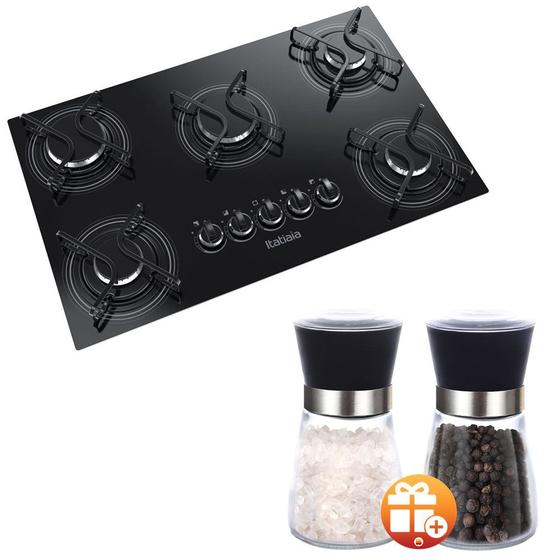 Imagem de Cooktop Itatiaia 5 Bocas Preto Bivolt com Kit Moedor Sal e Pimenta Bela Home 180ml