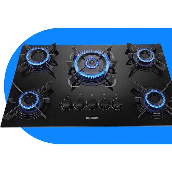 Cooktop Itatiaia Electra 5 Bocas Com Tripla Chama Mesa de Vidro e Acendimento Superautomático Preto Bivolt Imagem de Cooktop Itatiaia Electra 5 Bocas Com Tripla Chama Mesa de Vidro e Acendimento Superautomático Preto Bivolt