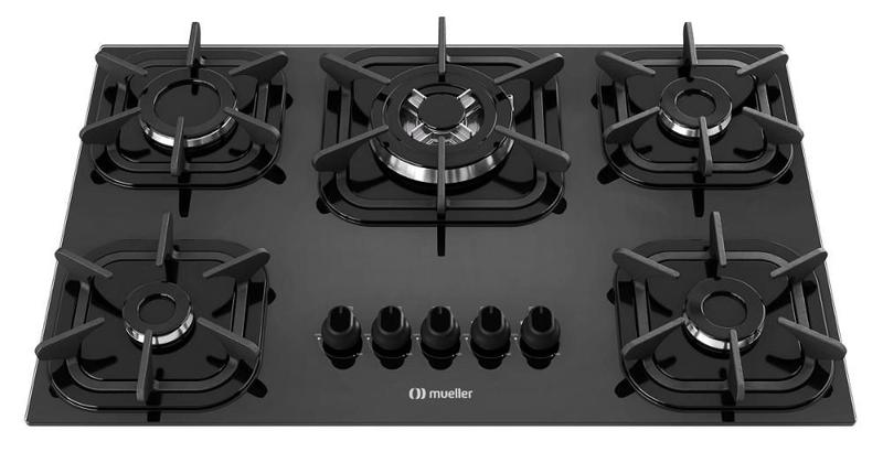 Cooktop 5 Bocas Mueller Preto - Tripla Chama - Gás Bivolt - 601093005 Cooktop 5 Bocas Mueller Preto - Tripla Chama - Gás Bivolt - 601093005
