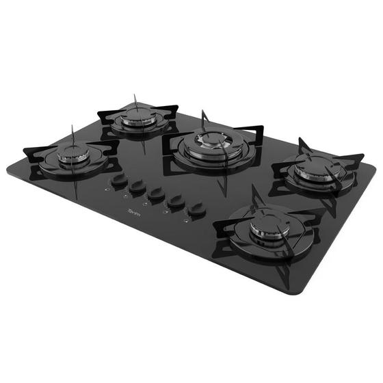 Imagem de Cooktop Terim à Gás TRM 5B TC Vidro Preto Flange Esmaltada