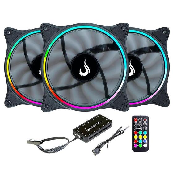 Cooler Fan Rise Mode Laser, 3 Unidades, 120mm, ARGB, Preto RMRGB05