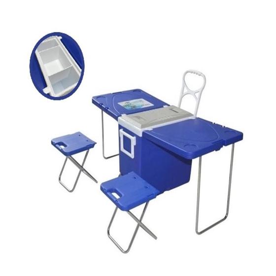Cooler kit 3 em 1 grande caixa termica que vira mesa 2 bancos com alças multifuncional Menor preço em Cooler kit 3 em 1 grande caixa termica que vira mesa 2 bancos com alças multifuncional