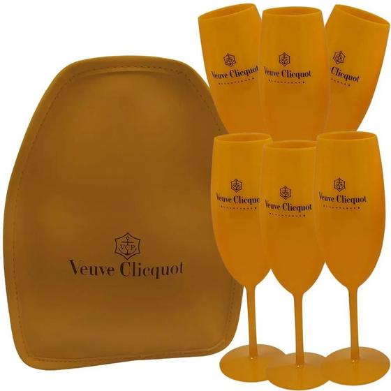 Imagem de Cooler Térmico Laranja Espumante Vinho + 6 Taças Champanhe Veuve Cliquot