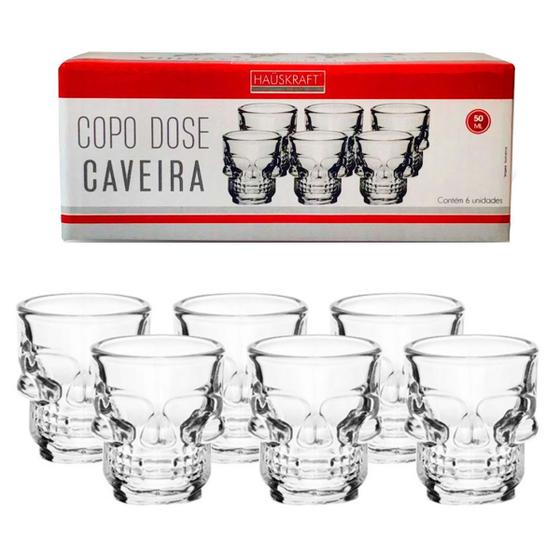 Imagem de Copinhos Caveira Vidro Shot Dose Bebida Bar Kit 6 Unidades