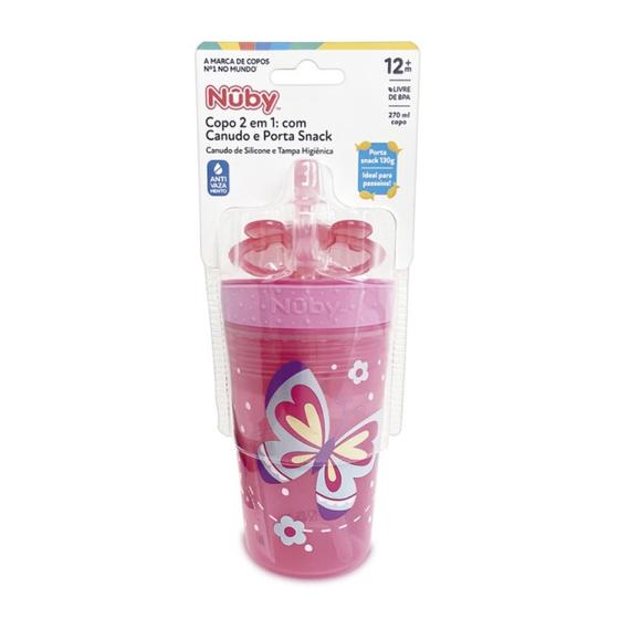 Imagem de Copo 2 em 1 Nuby C/Canudo 270ml +12m Rosa/Borboleta 10436016