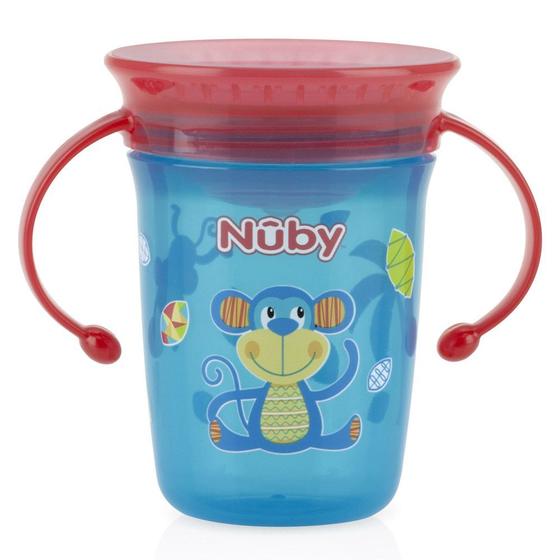Imagem de Copo 360º Com Alça 240ml +6m Azul Macaco Nuby